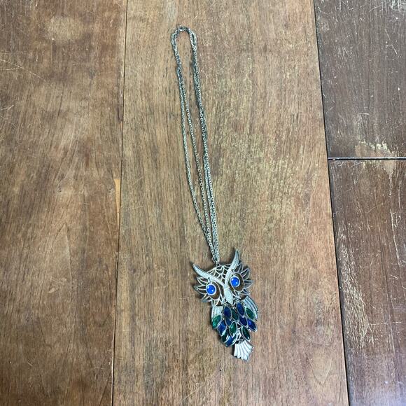 VTG 2000s Y2K oversized beaded owl statement pendant double chain necklace‎ - Picture 2 of 5